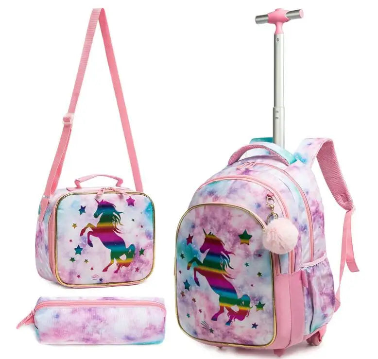 Cartable à Roulette 25L Oxford Mixte Rose vue latérale droite - Cartable à Roulette