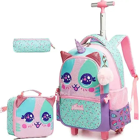 Cartable à Roulette 25L Oxford Mixte Rose et Bleu vue latérale droite - Cartable à Roulette