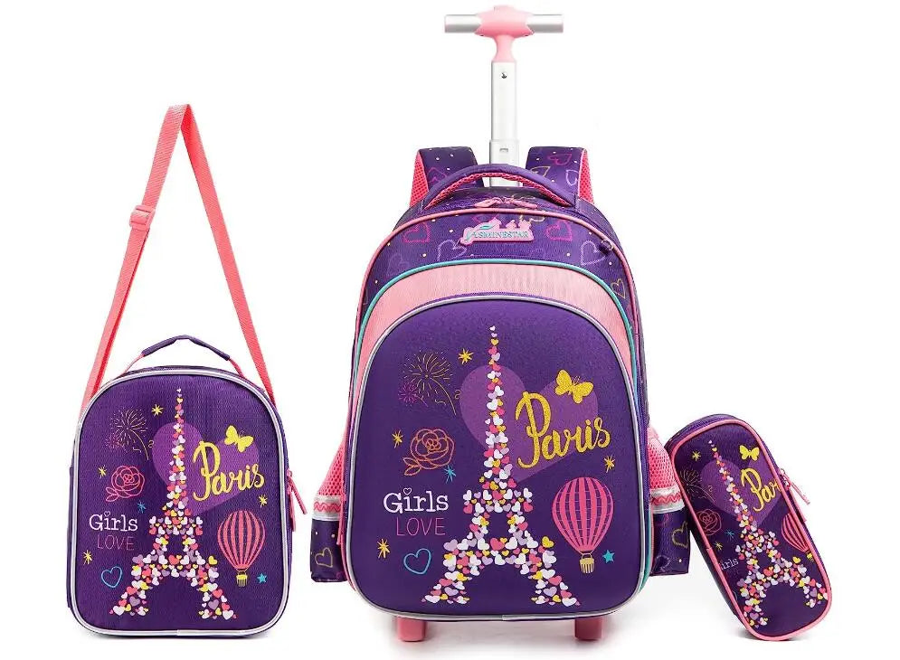 Cartable à Roulette 25L Oxford Mixte Violet vue de face - Cartable à Roulette
