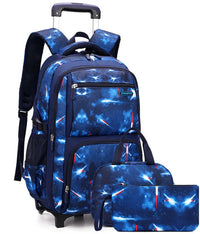 Cartable à Roulette 2 Compartiments Spacieux Bleu 2 roulettes vue latérale gauche - Cartable à Roulette