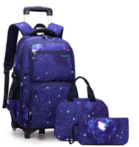 Cartable à Roulette 2 Compartiments Spacieux Bleu Marine 2 roulettes vue latérale gauche - Cartable à Roulette