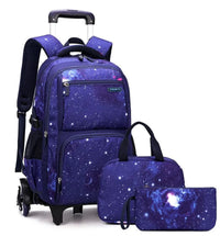 Cartable à Roulette 2 Compartiments Spacieux Bleu Marine 6 roulettes vue latérale gauche - Cartable à Roulette