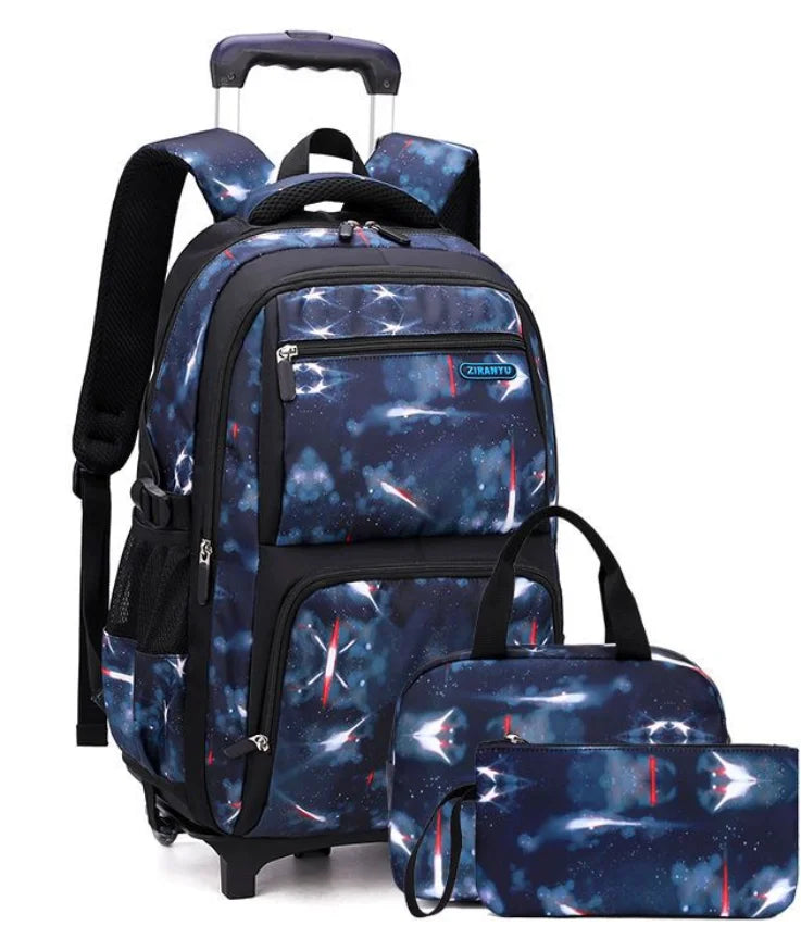 Cartable à Roulette 2 Compartiments Spacieux Bleu Nuit 2 roulettes vue latérale gauche - Cartable à Roulette