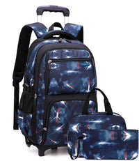 Cartable à Roulette 2 Compartiments Spacieux Bleu Nuit 2 roulettes vue latérale gauche - Cartable à Roulette