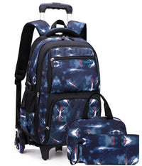 Cartable à Roulette 2 Compartiments Spacieux Bleu Nuit 6 roulettes vue latérale gauche - Cartable à Roulette