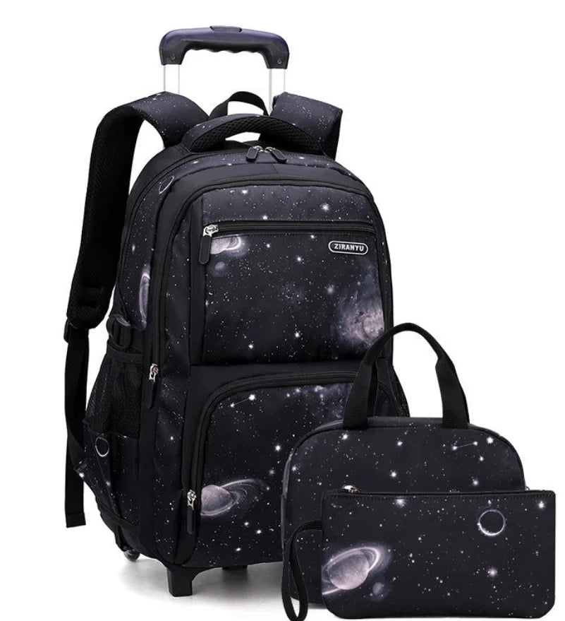 Cartable à Roulette 2 Compartiments Spacieux Noir 2 roulettes vue latérale gauche - Cartable à Roulette