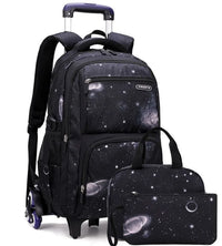 Cartable à Roulette 2 Compartiments Spacieux Noir 6 roulettes vue latérale gauche - Cartable à Roulette