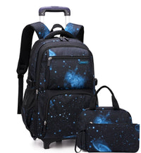 Cartable à Roulette 2 Compartiments Spacieux Noir et Bleu 2 roulettes vue latérale gauche - Cartable à Roulette