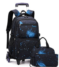 Cartable à Roulette 2 Compartiments Spacieux Noir et Bleu 6 roulettes vue latérale gauche - Cartable à Roulette