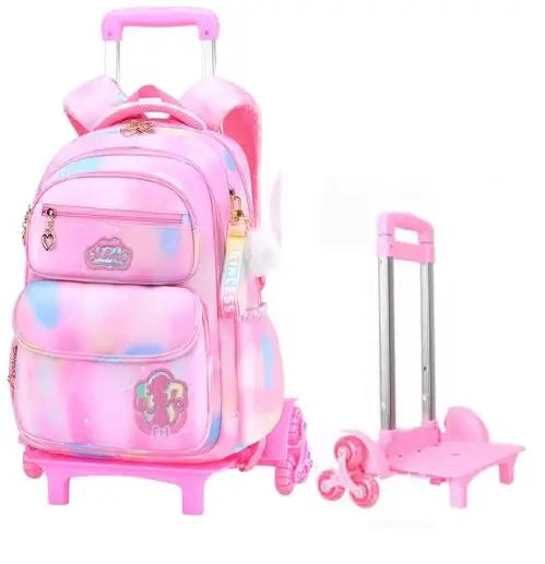 Cartable à Roulette Chipie 42cm Compact Léger Rose 6 roulettes vue latérale droite - Cartable à Roulette