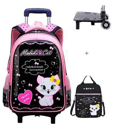 Cartable à Roulette Chipie 45cm Style Tendance Noir 2 roulettes Sac à main vue de face - Cartable à Roulette