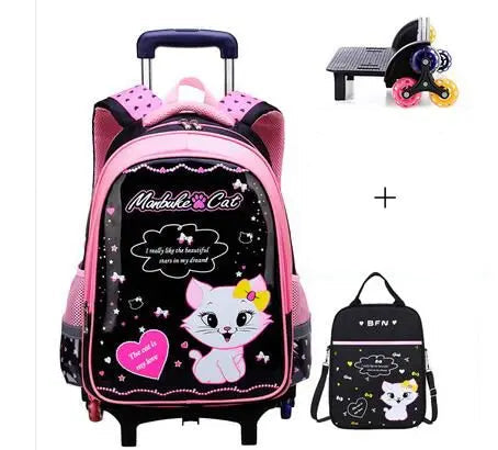 Cartable à Roulette Chipie 45cm Style Tendance Noir 6 roulettes Sac à main vue de face - Cartable à Roulette