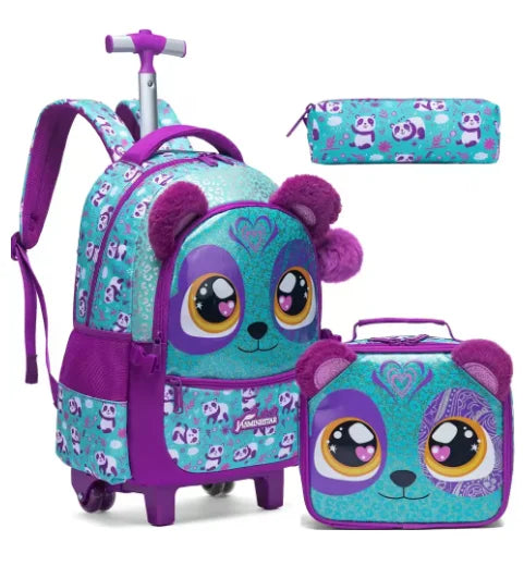 Cartable à Roulette Chipie 46cm Set Lunch Box Bleu et Violet vue latérale gauche - Cartable à Roulette
