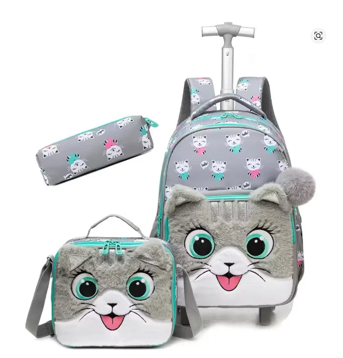 Cartable à Roulette Chipie 46cm Set Lunch Box Gris vue de face  - Cartable à Roulette
