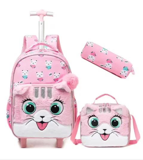 Cartable à Roulette Chipie 46cm Set Lunch Box Rose vue de face  - Cartable à Roulette