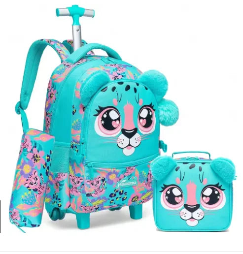Cartable à Roulette Chipie 46cm Set Lunch Box Vert vue latérale gauche - Cartable à Roulette