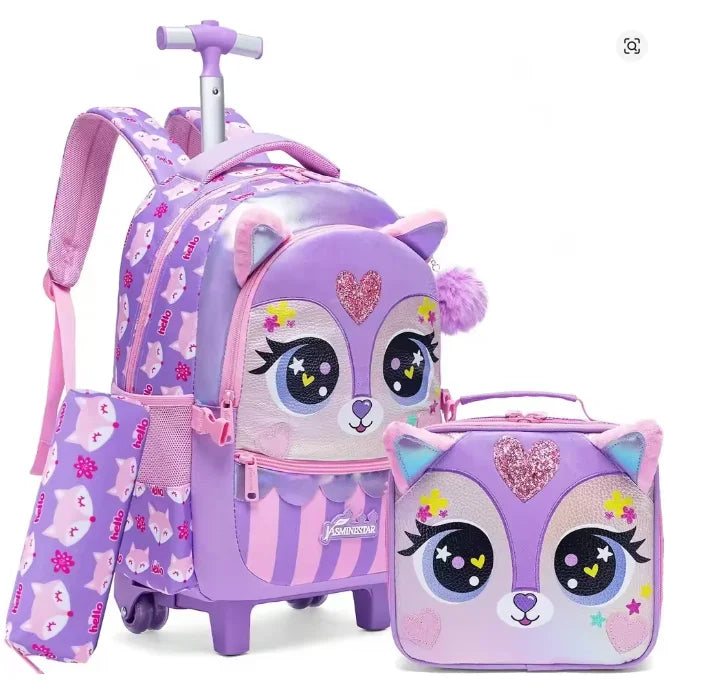 Cartable à Roulette Chipie 46cm Set Lunch Box Violet vue latérale gauche - Cartable à Roulette