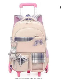 Cartable à Roulette Chipie 50cm Grand Format Beige et Rose vue de face - Cartable à Roulette
