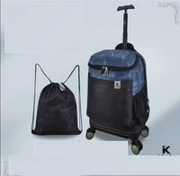 Cartable à Roulette Collège 18 Pouces Compartiment Laptop Imperméable Bleu vue latérale droite - Cartable à Roulette