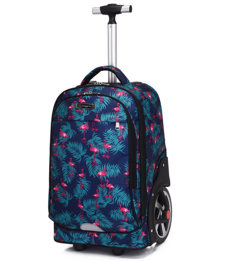 Cartable à Roulette Collège 49cm Oxford Compartiment Laptop Bleu vue latérale droite - Cartable à Roulette