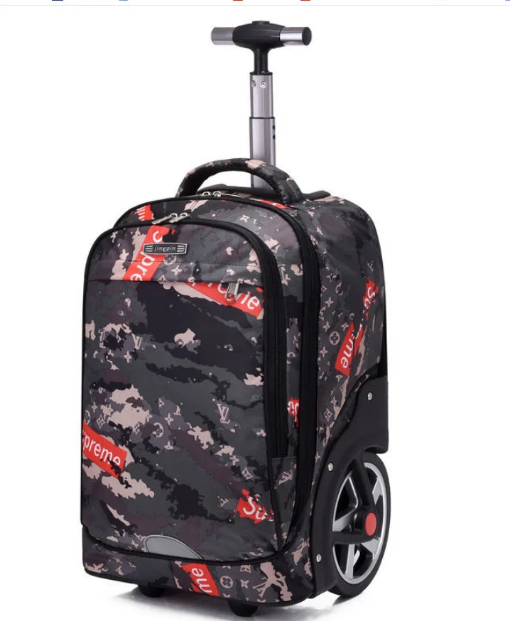 Cartable à Roulette Collège 49cm Oxford Compartiment Laptop Gris et Rouge vue latérale droite - Cartable à Roulette