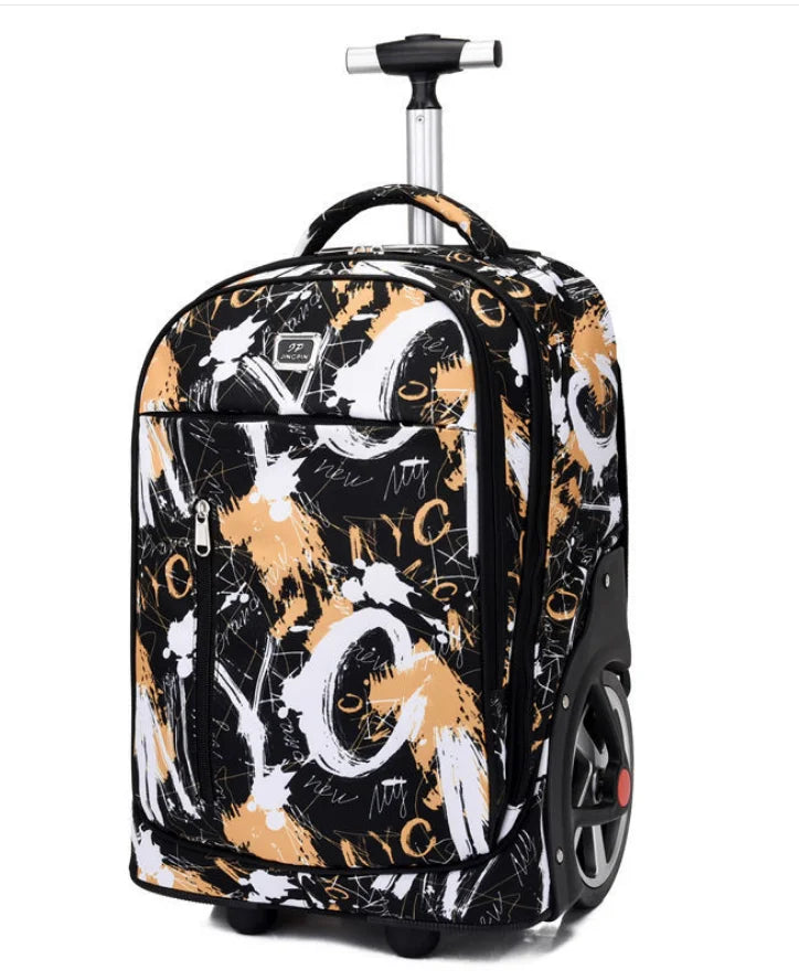 Cartable à Roulette Collège 49cm Oxford Compartiment Laptop Noir Blanc et Jaune vue latérale droite - Cartable à Roulette