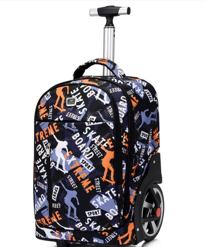Cartable à Roulette Collège 49cm Oxford Compartiment Laptop Noir Gris et Orange vue latérale droite - Cartable à Roulette
