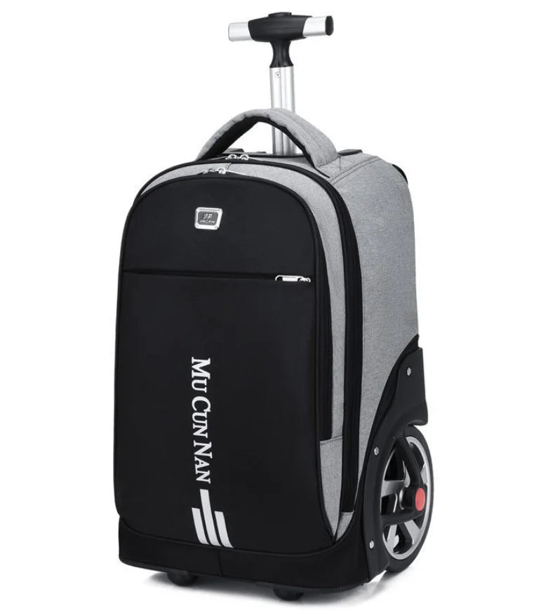 Cartable à Roulette Collège 49cm Oxford Compartiment Laptop Noir et Gris vue latérale droite - Cartable à Roulette