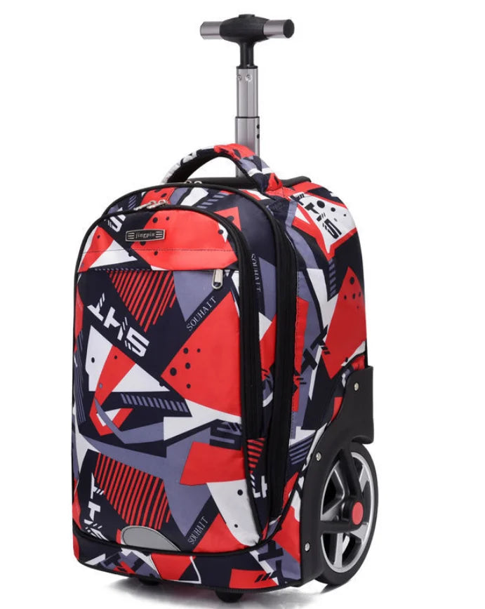 Cartable à Roulette Collège 49cm Oxford Compartiment Laptop Rouge vue latérale droite - Cartable à Roulette