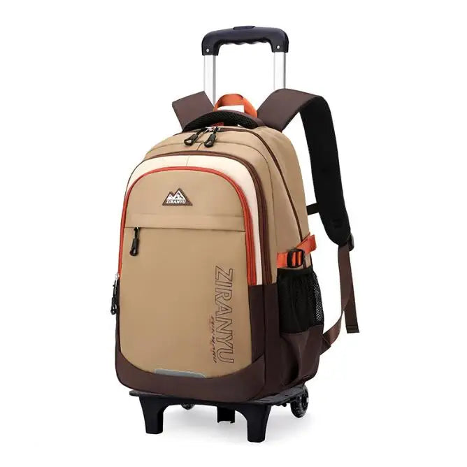 Cartable à Roulette Collège 51cm 6 Roues Beige 2 roulettes vue latérale droite - Cartable à Roulette