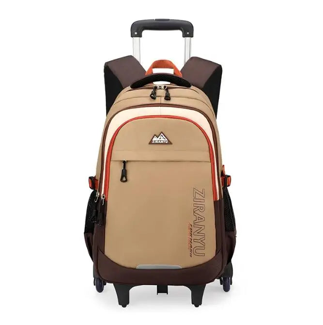 Cartable à Roulette Collège 51cm 6 Roues Beige 6 roulettes vue de face - Cartable à Roulette