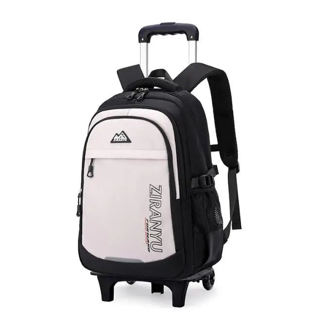 Cartable à Roulette Collège 51cm 6 Roues Blanc 2 roulettes vue latérale droite - Cartable à Roulette