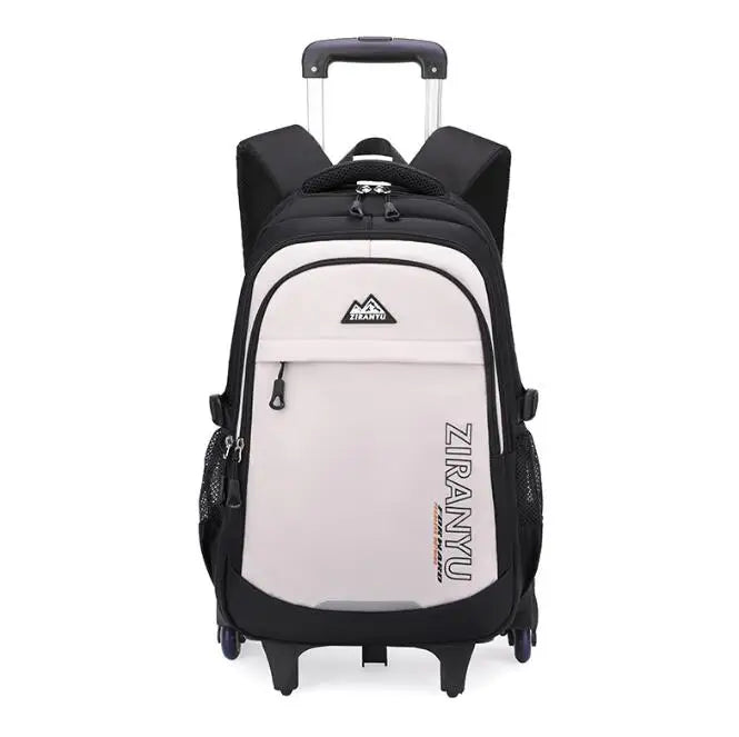Cartable à Roulette Collège 51cm 6 Roues Blanc 6 roulettes vue de face - Cartable à Roulette