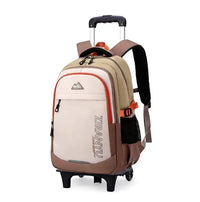 Cartable à Roulette Collège 51cm 6 Roues Blanc et Beige 2 roulettes vue latérale droite - Cartable à Roulette