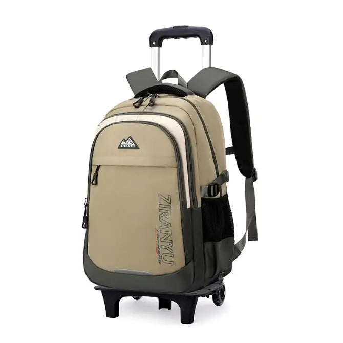 Cartable à Roulette Collège 51cm 6 Roues Kaki 2 roulettes vue latérale droite - Cartable à Roulette