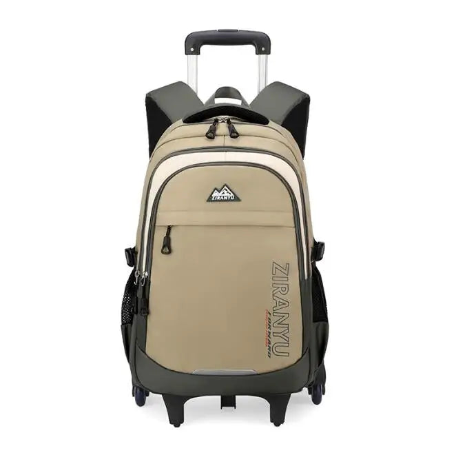Cartable à Roulette Collège 51cm 6 Roues Kaki 6 roulettes vue de face - Cartable à Roulette