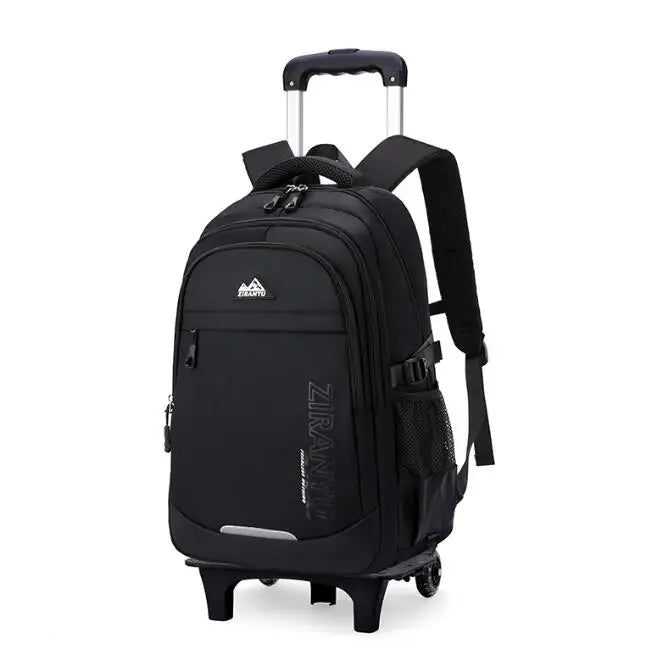 Cartable à Roulette Collège 51cm 6 Roues Noir 2 roulettes vue latérale droite - Cartable à Roulette