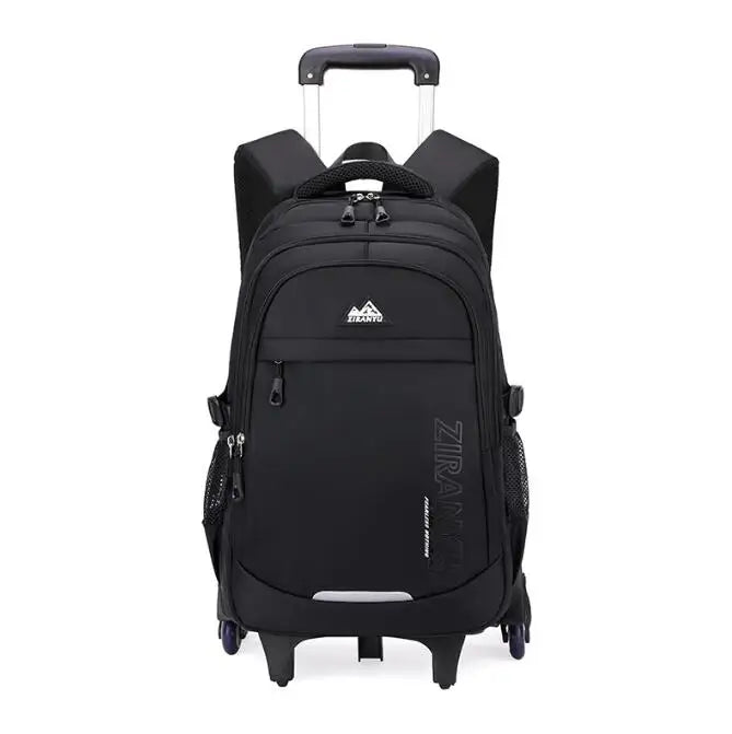 Cartable à Roulette Collège 51cm 6 Roues Noir 6 roulettes vue de face - Cartable à Roulette