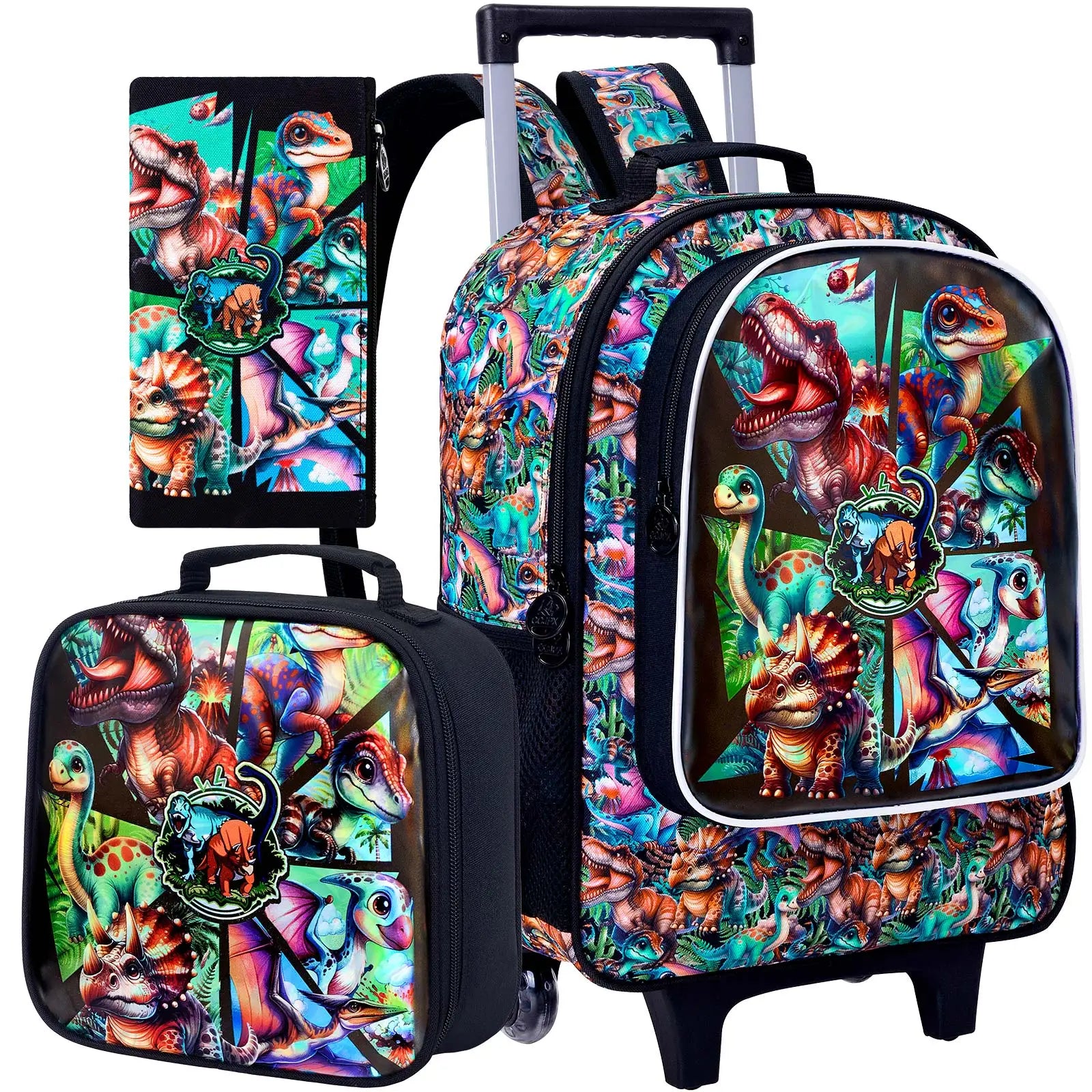 Cartable à Roulette Dinosaure 41cm Ultra-Léger Multicolore vue d'ensemble - Cartable à Roulette