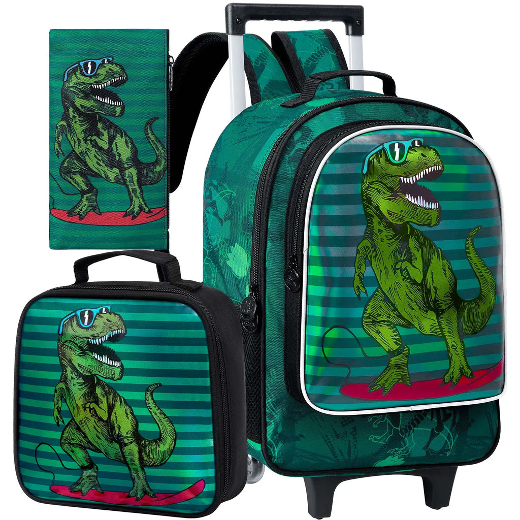 Cartable à Roulette Dinosaure 41cm Ultra-Léger Vert vue d'ensemble - Cartable à Roulette
