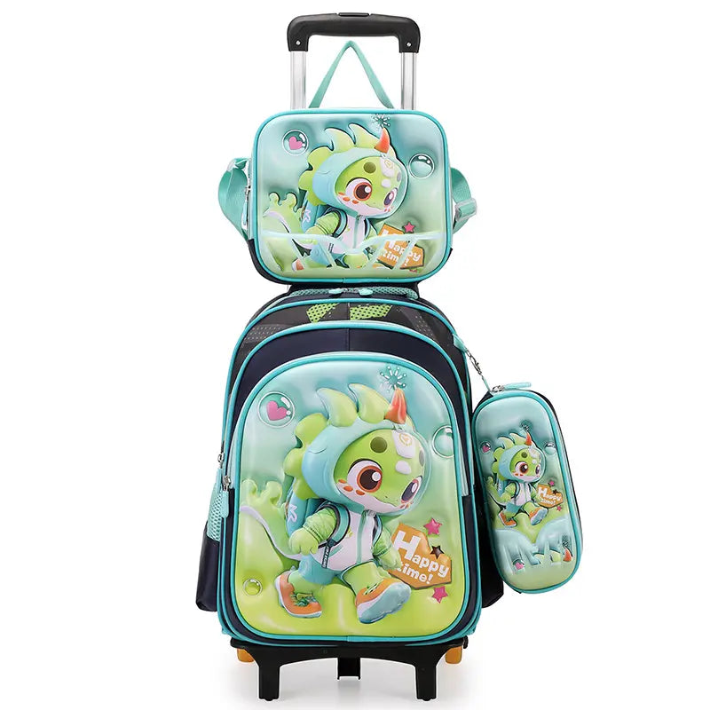 Cartable à Roulette Dinosaure 43cm 3D Set 3 Pièces vue de face - Cartable à Roulette