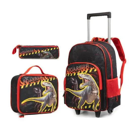 Cartable à Roulette Dinosaure 46cm Oxford Noir vue latérale droite - Cartable à Roulette