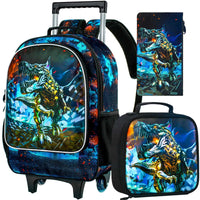 Cartable à Roulette Dinosaure 47cm Set 3 Pièces Bleu vue d'ensemble - Cartable à Roulette