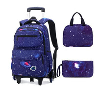 Cartable à Roulette Espace 40cm Compact Étoiles Bleu vue latérale droite - Cartable à Roulette
