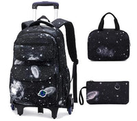 Cartable à Roulette Espace 40cm Compact Étoiles Noir et Blanc vue latérale droite - Cartable à Roulette