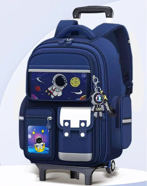 Cartable à Roulette Espace 41cm Astronaute Réfléchissant Bleu 2 roulettes vue latérale droite - Cartable à Roulette