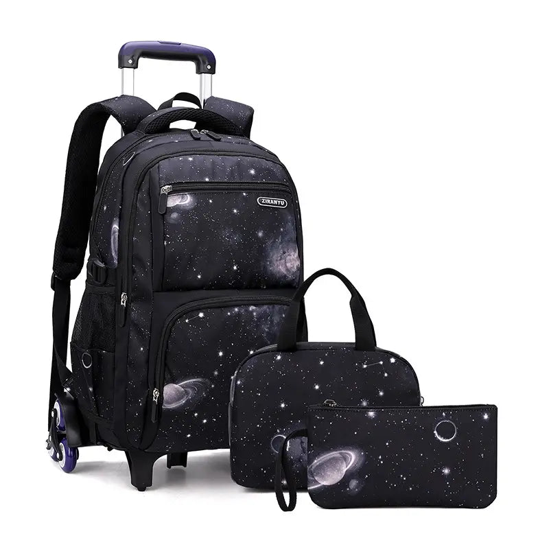 Cartable à Roulette Espace 46cm Collège Set 3 Pièces Noir vue latérale gauche - Cartable à Roulette