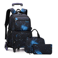 Cartable à Roulette Espace 46cm Collège Set 3 Pièces Noir et Bleu vue latérale gauche - Cartable à Roulette