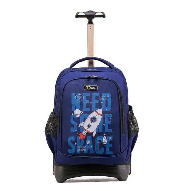 Cartable à Roulette Espace 46cm Set Astronaute Fusée vue de face - Cartable à Roulette
