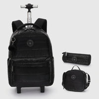 Cartable à Roulette Fille 18 Pouces Set 3 Pieces Noir vue de face — Cartable à Roulette